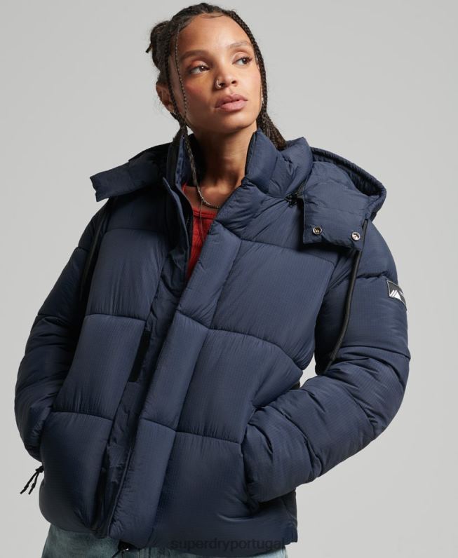 jaqueta puffer ripstop com capuz mulheres marinha roupas Superdry 2208H3689