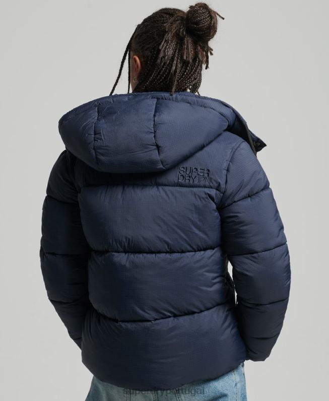 jaqueta puffer ripstop com capuz mulheres marinha roupas Superdry 2208H3689