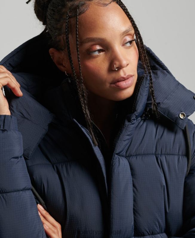 jaqueta puffer ripstop com capuz mulheres marinha roupas Superdry 2208H3689