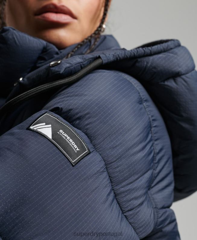 jaqueta puffer ripstop com capuz mulheres marinha roupas Superdry 2208H3689