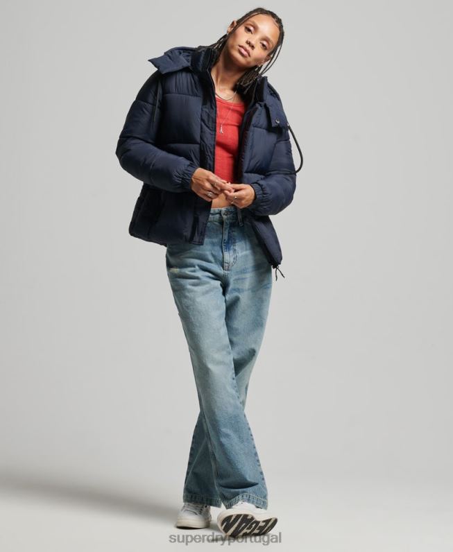 jaqueta puffer ripstop com capuz mulheres marinha roupas Superdry 2208H3689