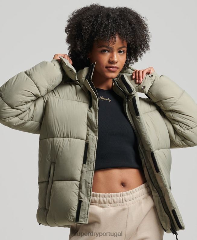 jaqueta puffer ripstop com capuz mulheres verde roupas Superdry 2208H3574