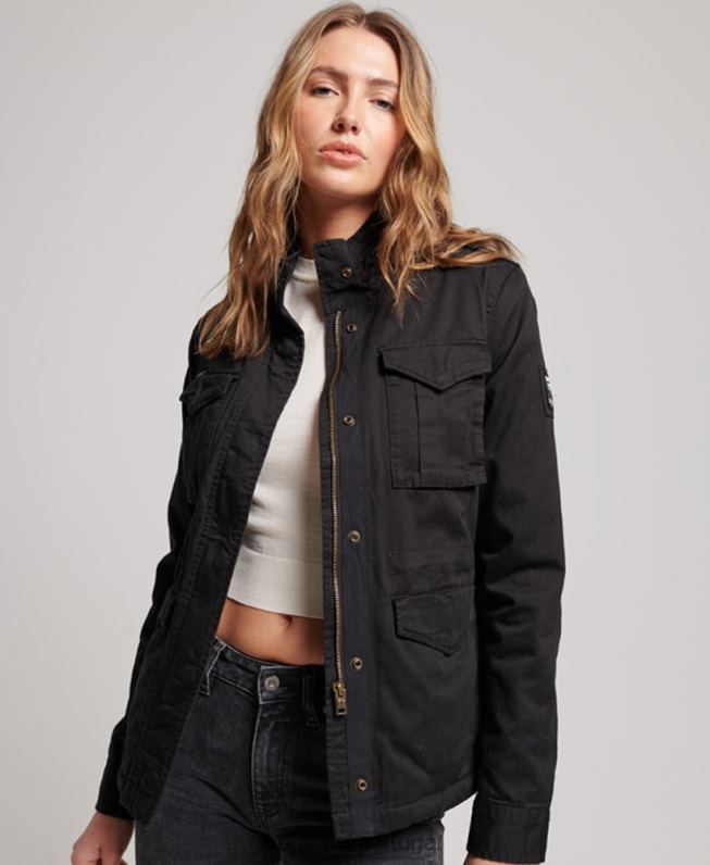 jaqueta rookie borg clássica mulheres preto roupas Superdry 2208H5679