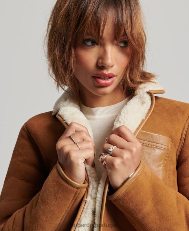 jaqueta shearling chore mulheres bronzeado roupas Superdry 2208H5424