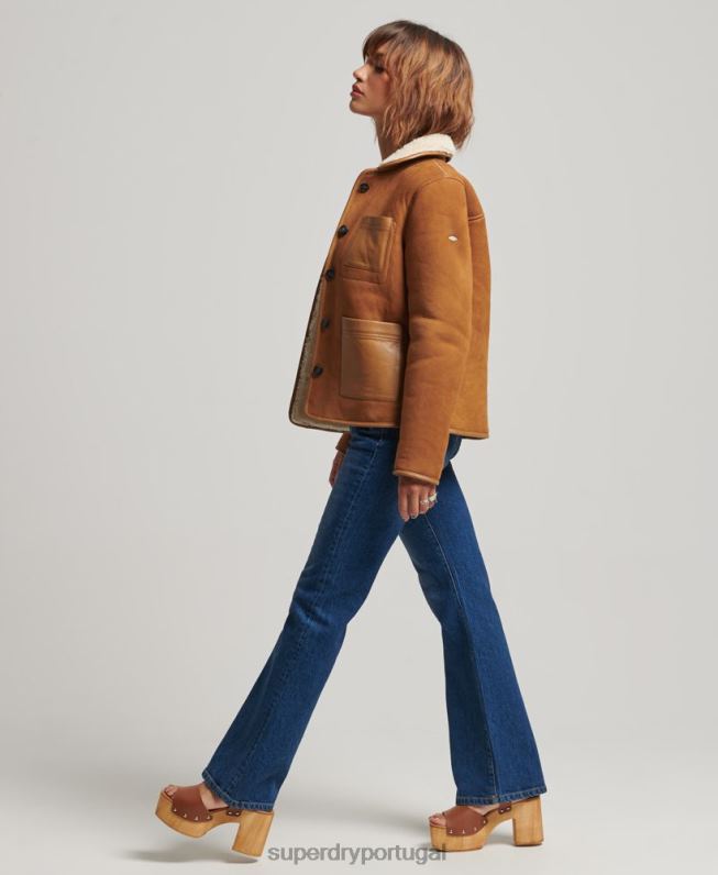 jaqueta shearling chore mulheres bronzeado roupas Superdry 2208H5424