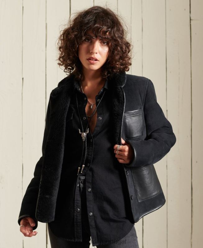 jaqueta shearling chore mulheres preto roupas Superdry 2208H5546