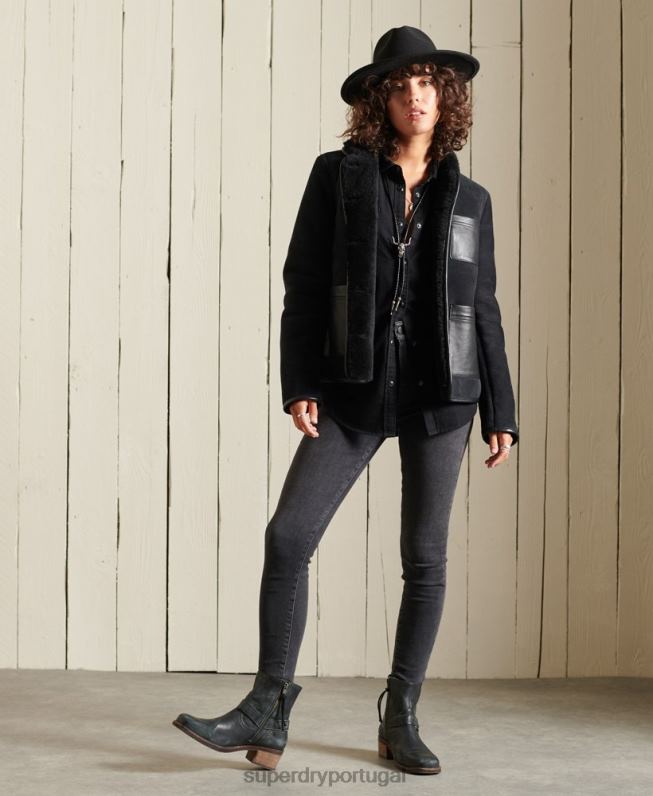 jaqueta shearling chore mulheres preto roupas Superdry 2208H5546