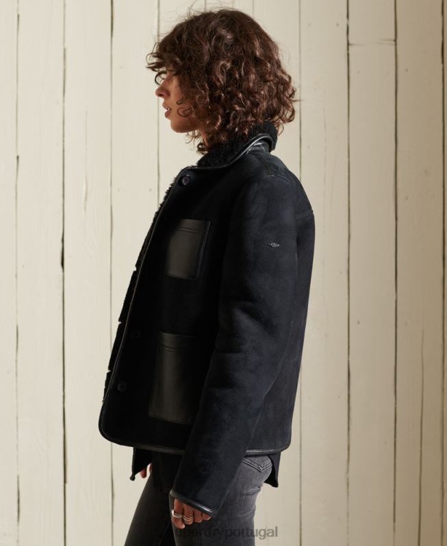 jaqueta shearling chore mulheres preto roupas Superdry 2208H5546