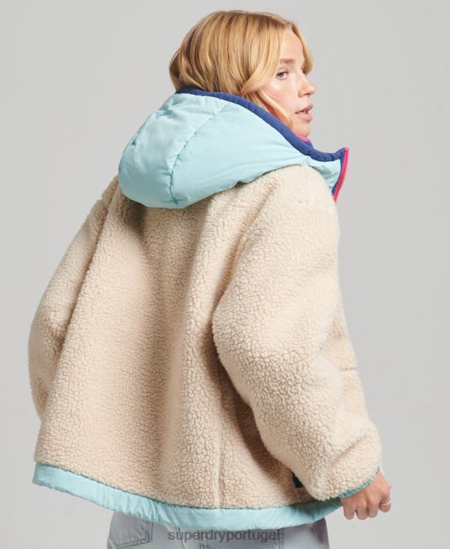 jaqueta sherpa com capuz mulheres creme roupas Superdry 2208H3788