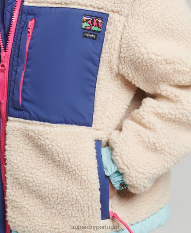 jaqueta sherpa com capuz mulheres creme roupas Superdry 2208H3788