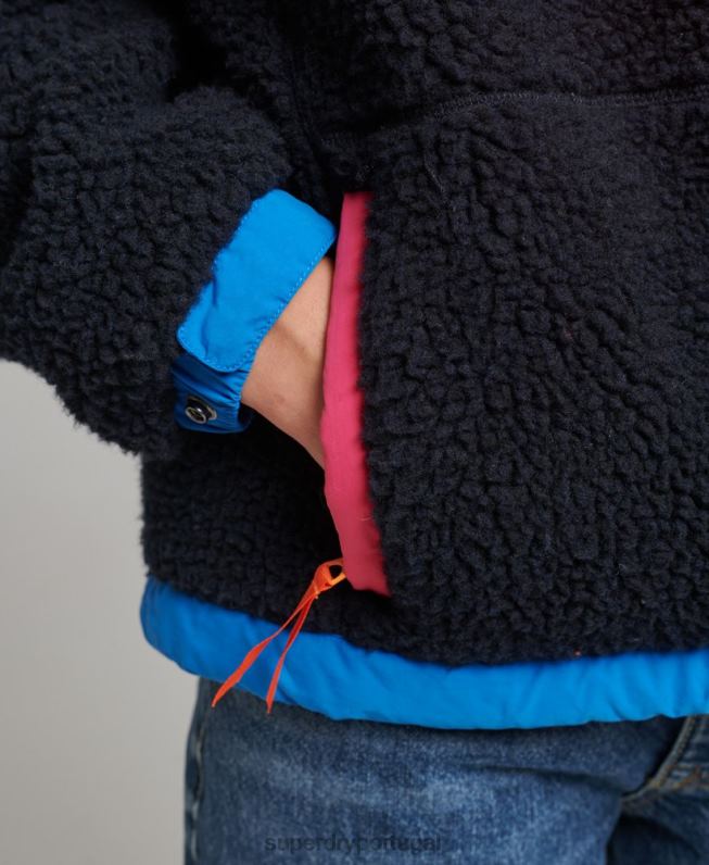 jaqueta sherpa com capuz mulheres marinha roupas Superdry 2208H5722