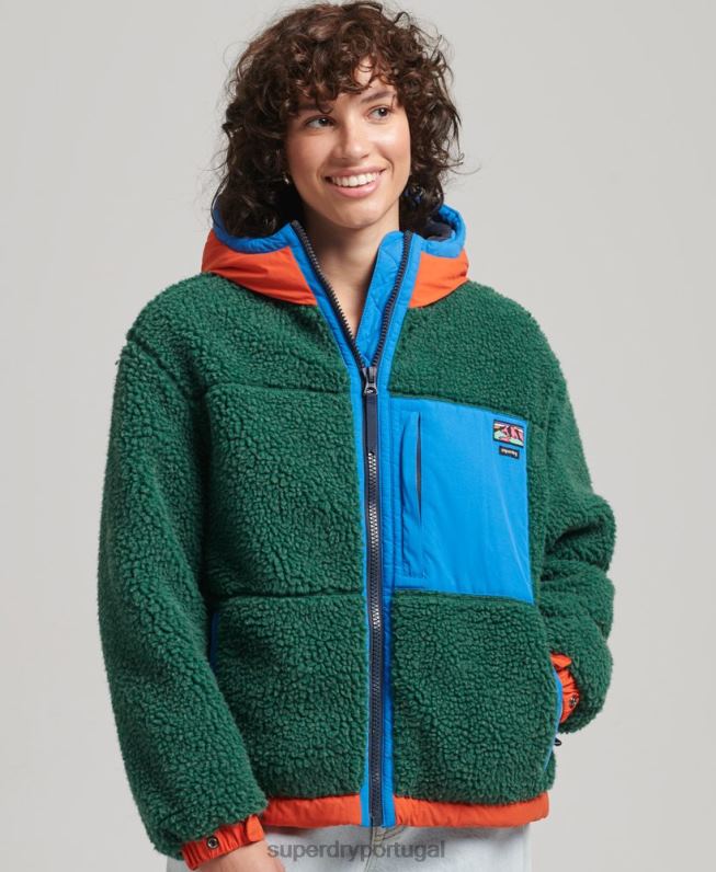 jaqueta sherpa com capuz mulheres verde roupas Superdry 2208H5658