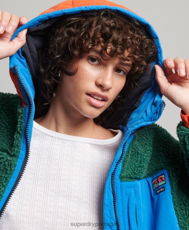 jaqueta sherpa com capuz mulheres verde roupas Superdry 2208H5658