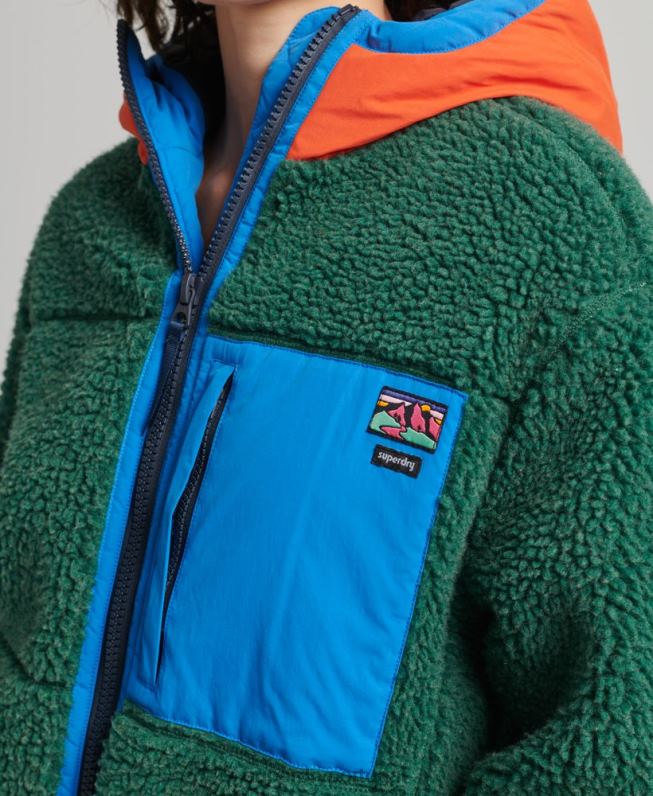 jaqueta sherpa com capuz mulheres verde roupas Superdry 2208H5658