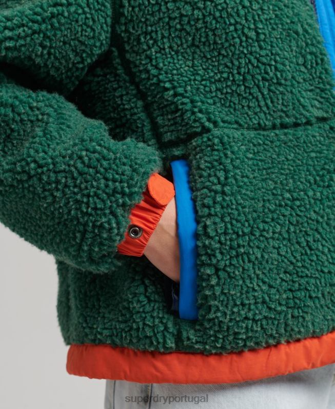 jaqueta sherpa com capuz mulheres verde roupas Superdry 2208H5658