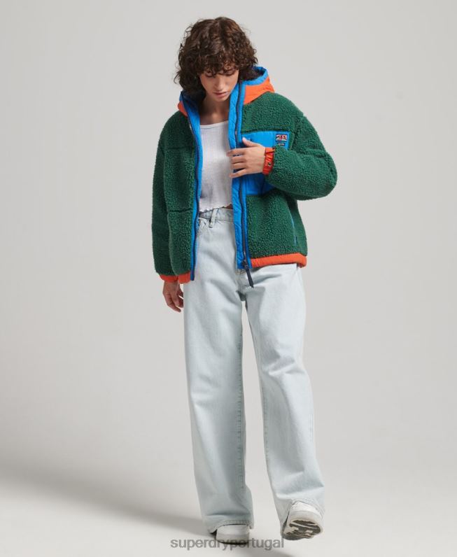 jaqueta sherpa com capuz mulheres verde roupas Superdry 2208H5658