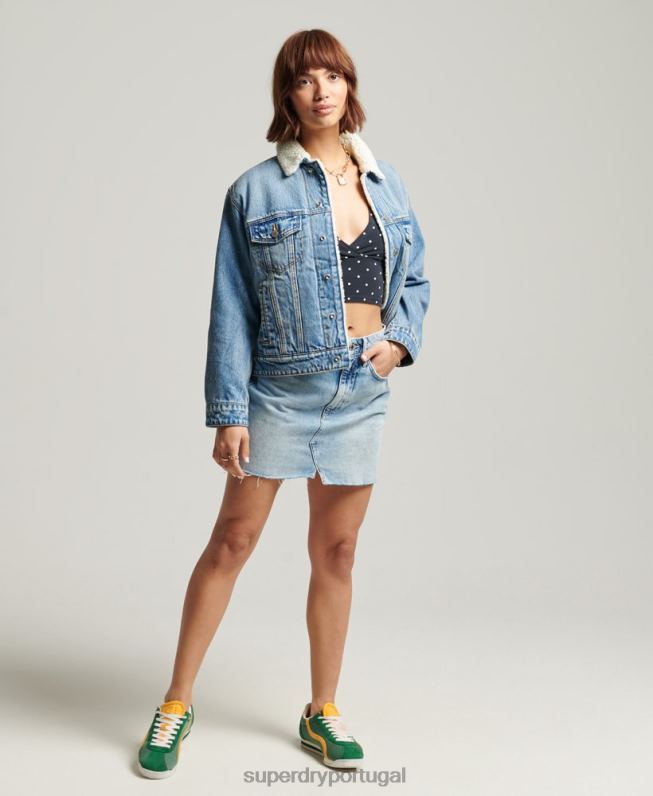 jaqueta sherpa namorado mulheres azul claro roupas Superdry 2208H5680