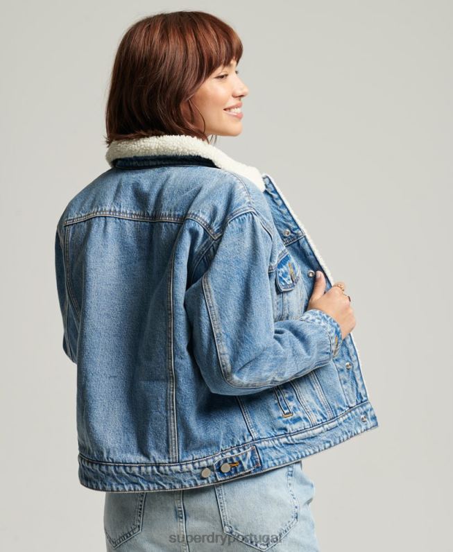 jaqueta sherpa namorado mulheres azul claro roupas Superdry 2208H5680