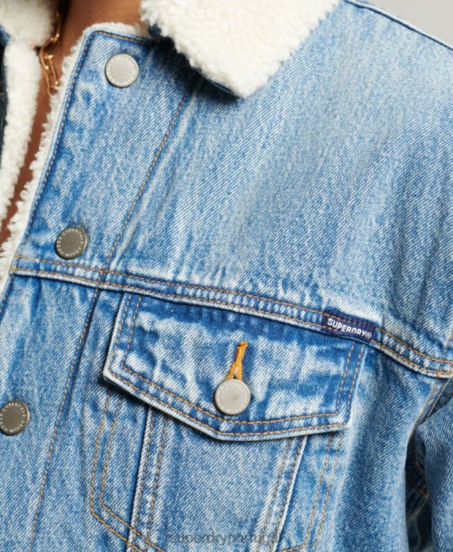jaqueta sherpa namorado mulheres azul claro roupas Superdry 2208H5680