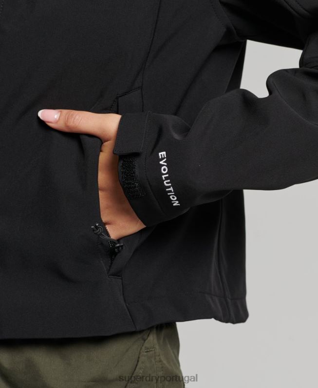 jaqueta softshell com capuz code trekker mulheres preto roupas Superdry 2208H3529