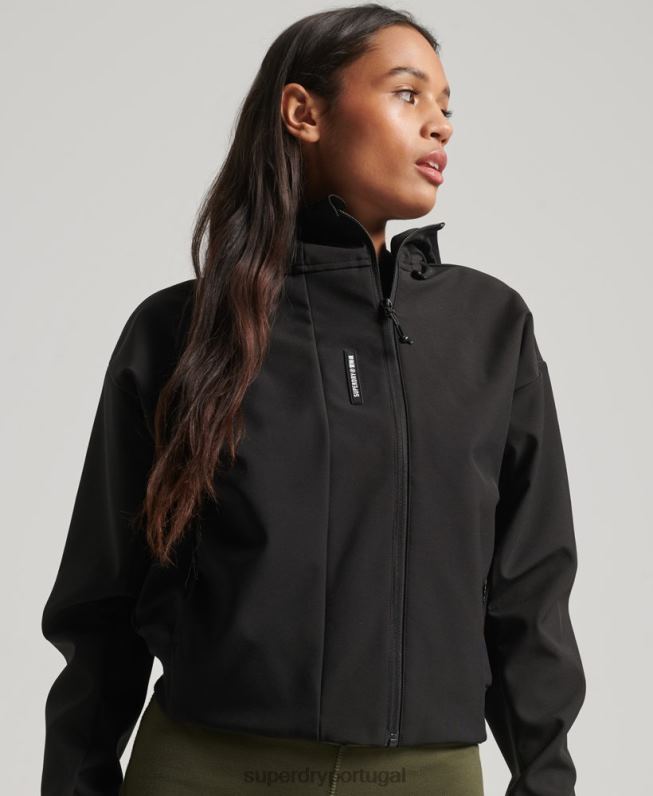 jaqueta softshell tech crop mulheres preto roupas Superdry 2208H5432
