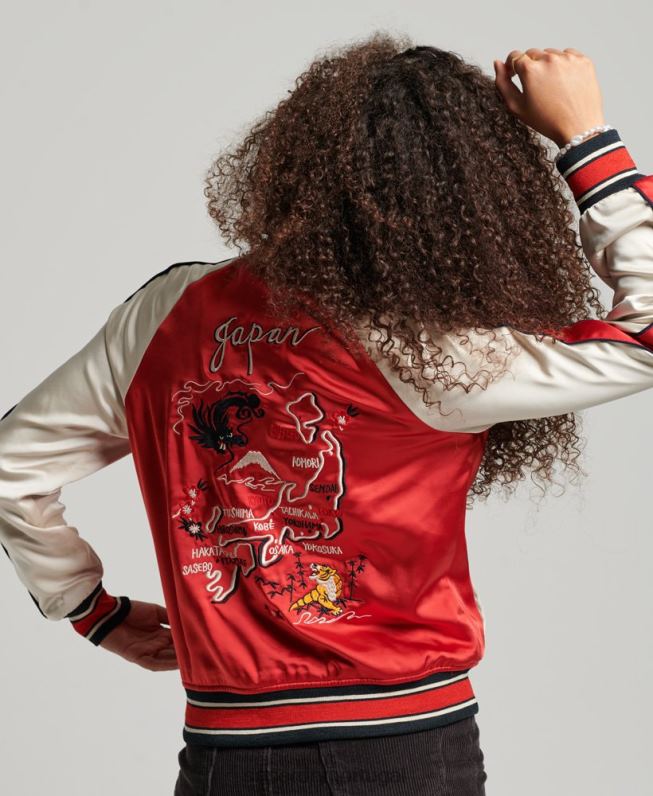 jaqueta sukajan bordada vintage mulheres vermelho roupas Superdry 2208H3517