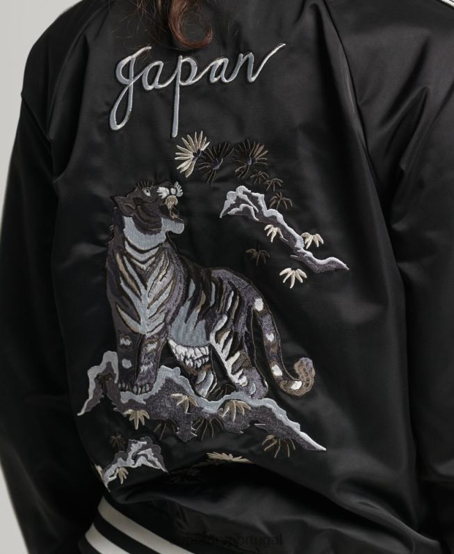 jaqueta sukajan vintage mulheres cinza escuro roupas Superdry 2208H3542