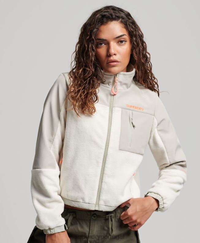 jaqueta trekker code hibrida mulheres creme roupas Superdry 2208H3616