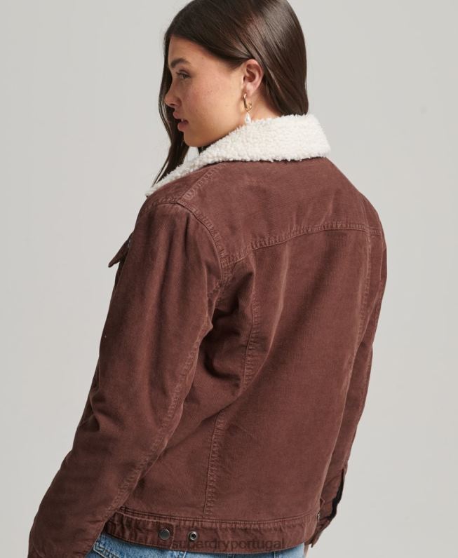 jaqueta trucker cordão sherpa mulheres marrom roupas Superdry 2208H3548