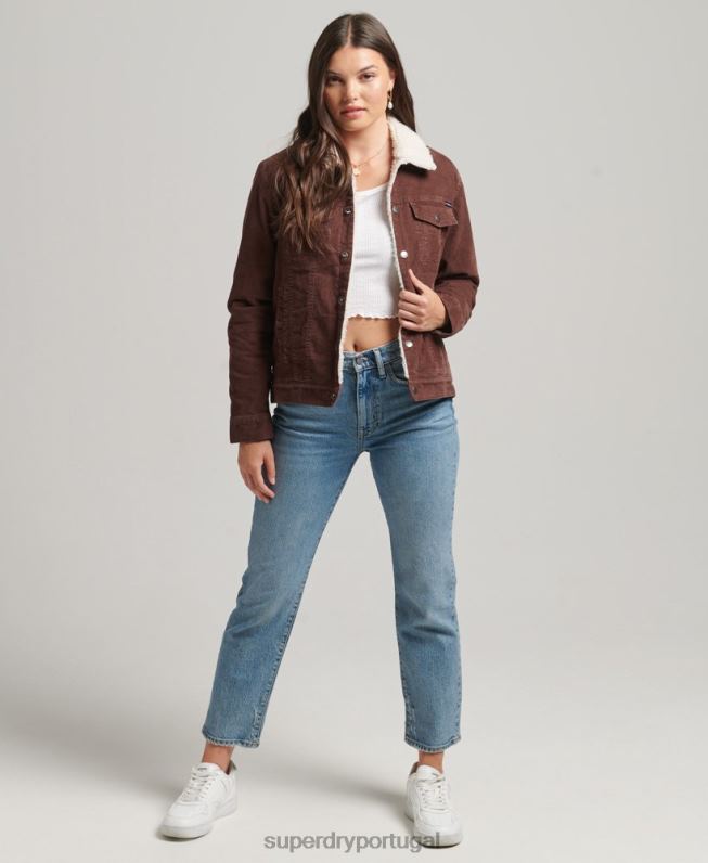 jaqueta trucker cordão sherpa mulheres marrom roupas Superdry 2208H3548