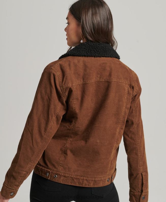 jaqueta trucker cordão sherpa mulheres marrom roupas Superdry 2208H5454