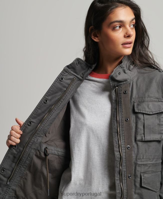 jaqueta vintage m65 mulheres cinza escuro roupas Superdry 2208H3539