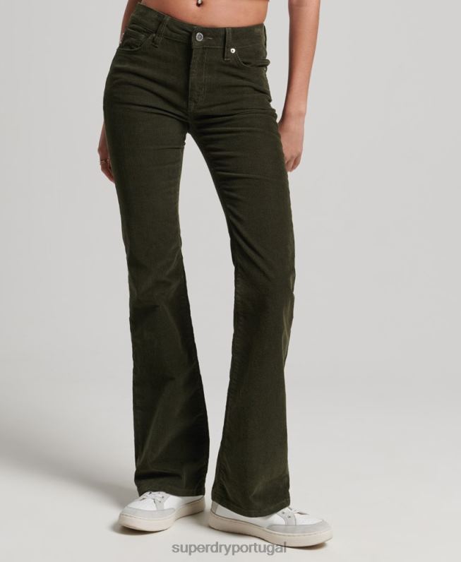 calça jeans flare cintura média mulheres verde roupas Superdry 2208H2580