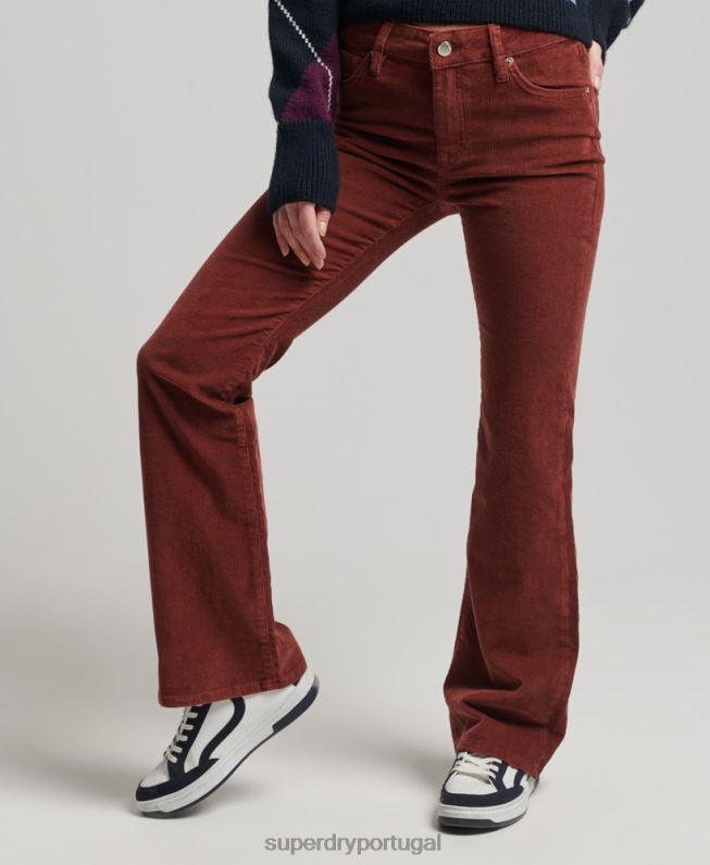 calça jeans flare cintura média mulheres vermelho roupas Superdry 2208H2598