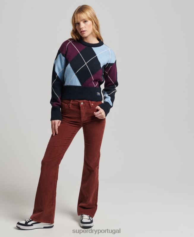 calça jeans flare cintura média mulheres vermelho roupas Superdry 2208H2598