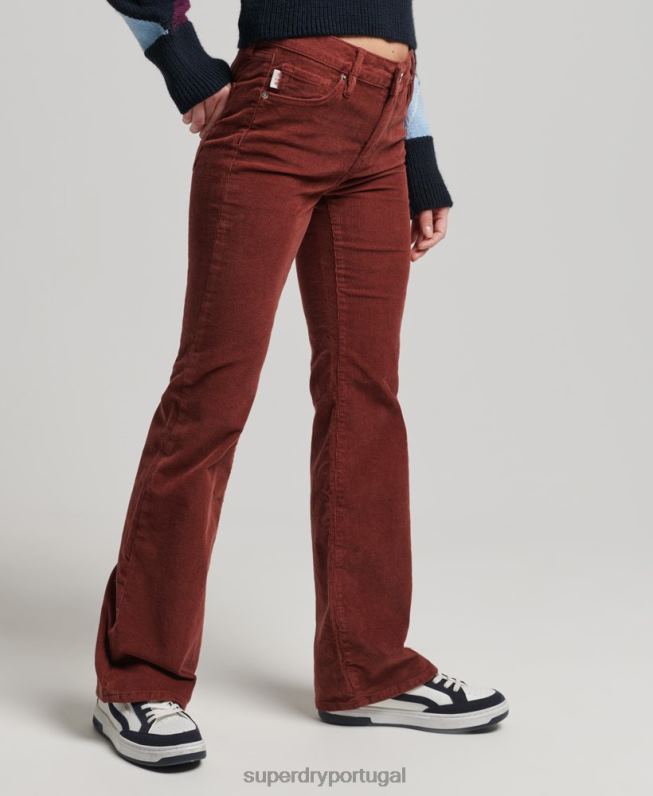 calça jeans flare cintura média mulheres vermelho roupas Superdry 2208H2598