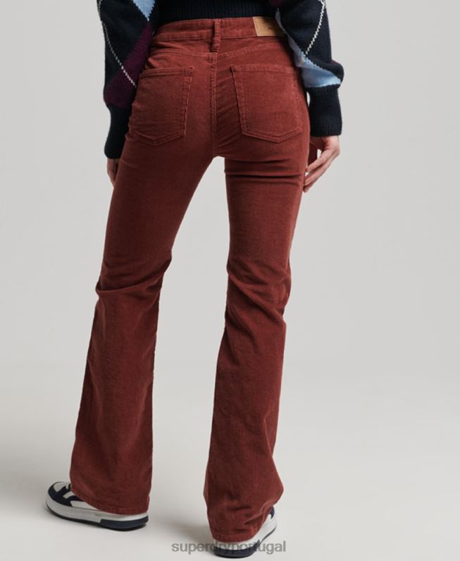 calça jeans flare cintura média mulheres vermelho roupas Superdry 2208H2598