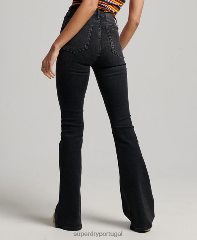 calça skinny flare cintura alta de algodão orgânico mulheres cinza escuro roupas Superdry 2208H3867