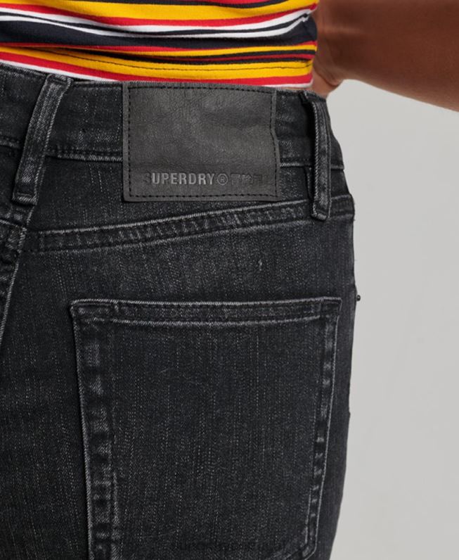 calça skinny flare cintura alta de algodão orgânico mulheres cinza escuro roupas Superdry 2208H3867