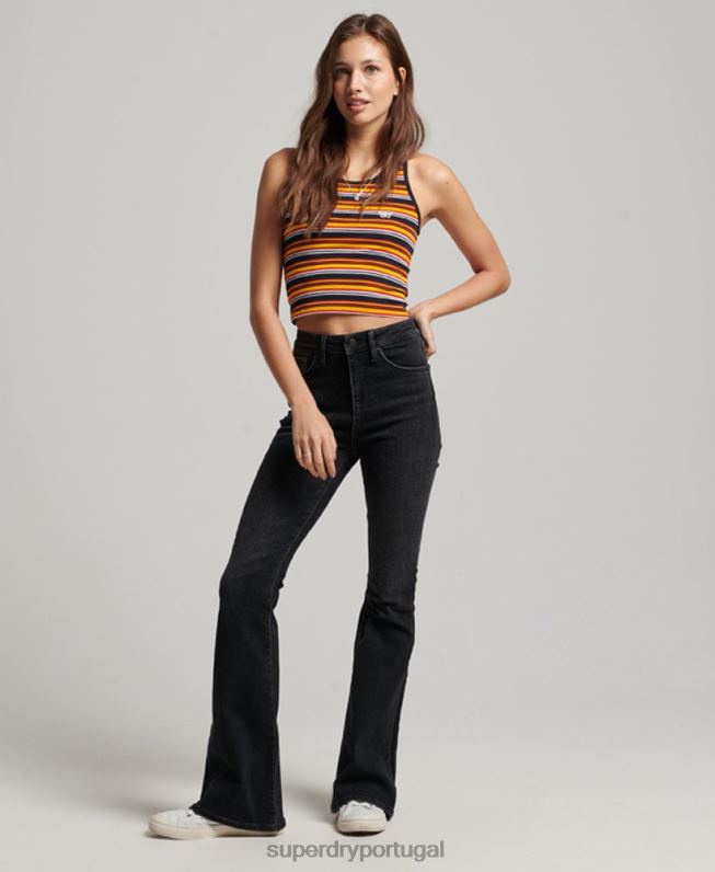 calça skinny flare cintura alta de algodão orgânico mulheres cinza escuro roupas Superdry 2208H3867