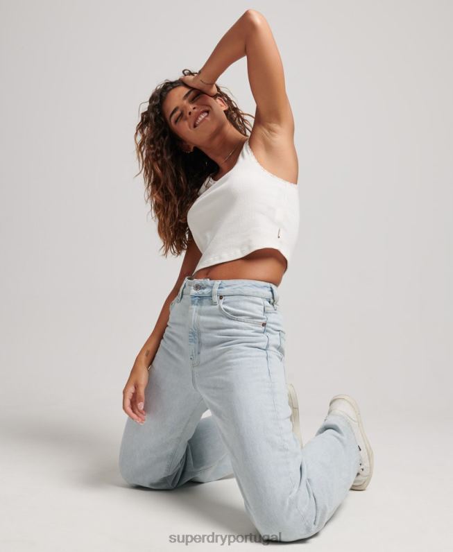 jeans de perna larga de algodão orgânico mulheres azul claro roupas Superdry 2208H3871