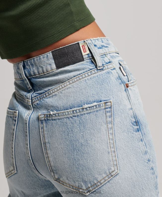jeans de perna larga de algodão orgânico mulheres azul claro roupas Superdry 2208H3888