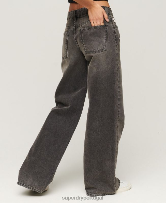 jeans de perna larga de algodão orgânico mulheres cinza roupas Superdry 2208H3879