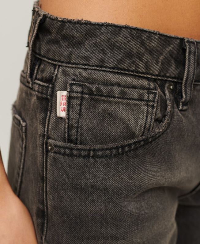 jeans de perna larga de algodão orgânico mulheres cinza roupas Superdry 2208H3879