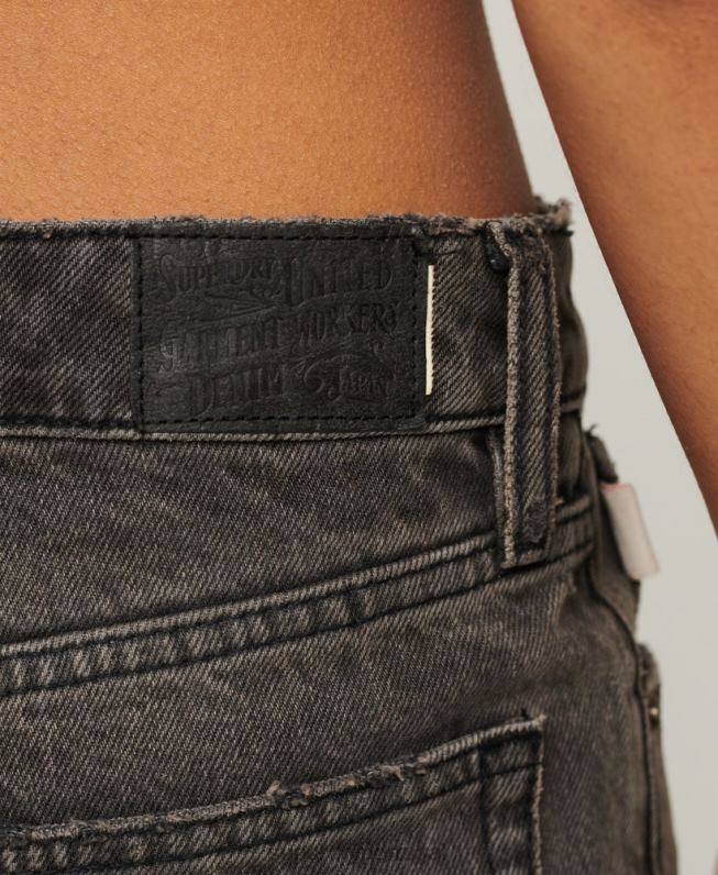 jeans de perna larga de algodão orgânico mulheres cinza roupas Superdry 2208H3879