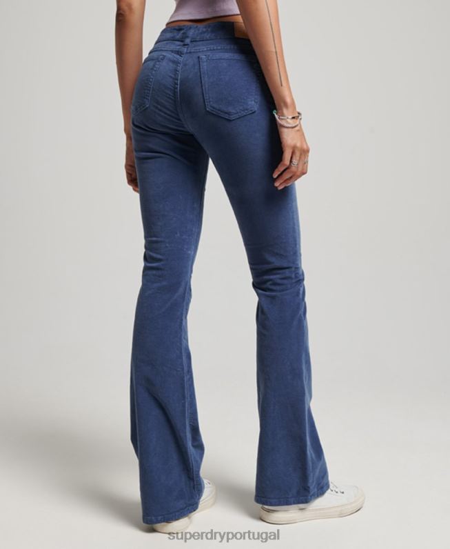 jeans flare de veludo cintura baixa mulheres azul roupas Superdry 2208H2585