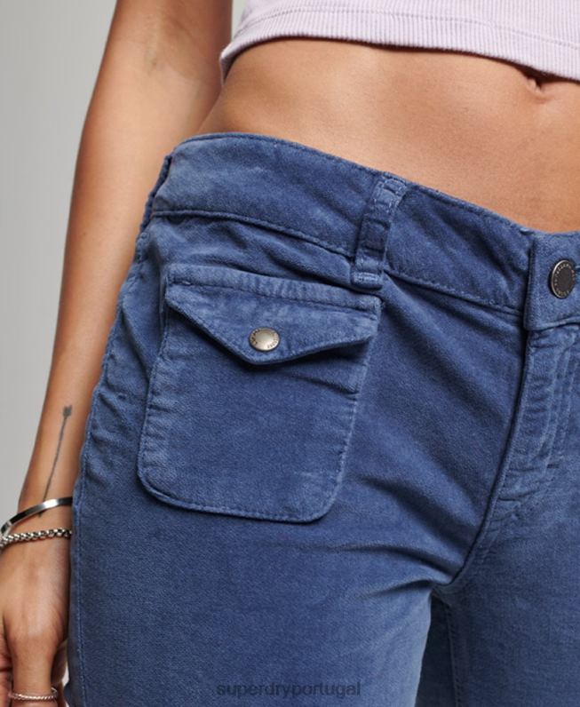 jeans flare de veludo cintura baixa mulheres azul roupas Superdry 2208H2585