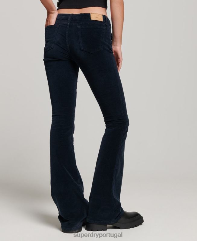 jeans flare de veludo cintura baixa mulheres marinha roupas Superdry 2208H2572