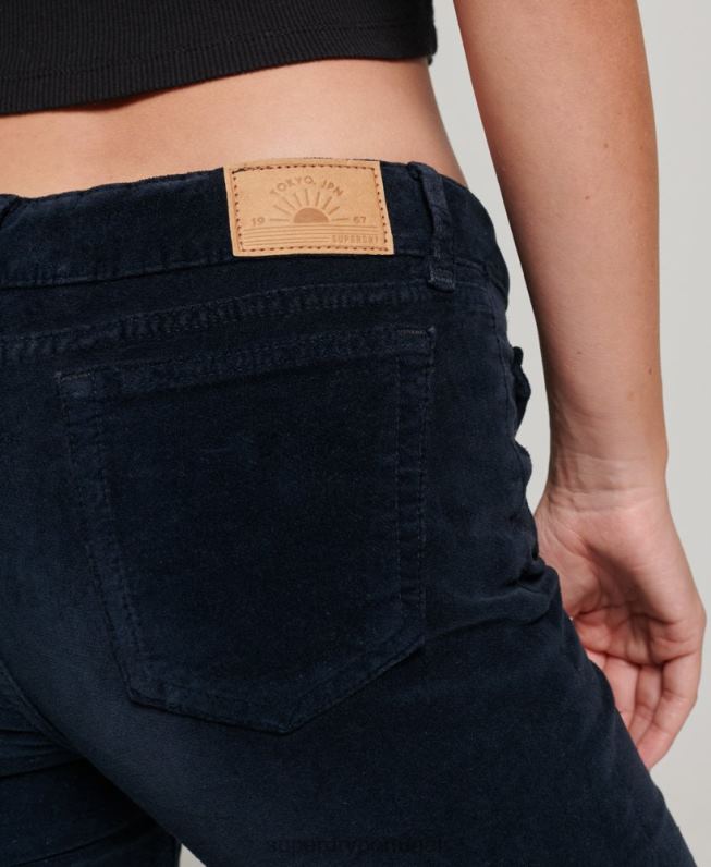 jeans flare de veludo cintura baixa mulheres marinha roupas Superdry 2208H2572