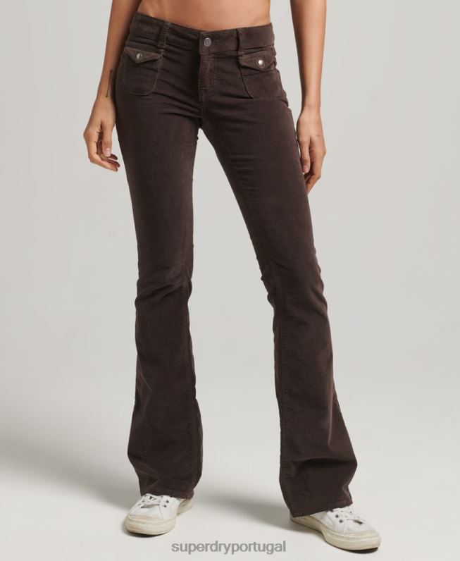 jeans flare de veludo cintura baixa mulheres marrom roupas Superdry 2208H2588